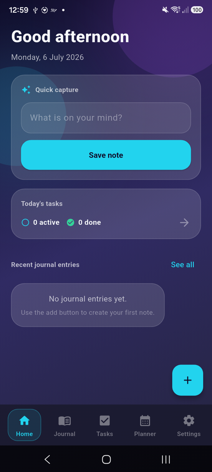 ClearMind Journal home screen